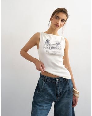 TOPSHOP 'Palm Tree' Graphic Vest - White