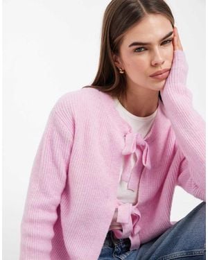 Pieces Tie Front Cardigan - Pink