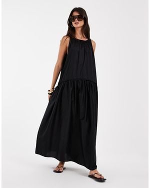 & Other Stories Pure Cotton Trapeze Maxi Dress With Dropped Waist - Black