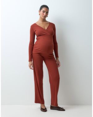 Mama.licious Mamalicious Maternity Heavy Ribbed Wide Leg Pants Co-ord - Red