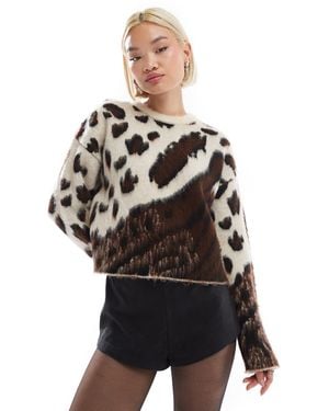 Threadbare Crew Neck Leopard Print Sweater - Black