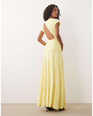 ASOS Devore Lace Ruched Detail Short Sleeve Maxi Dress - Yellow