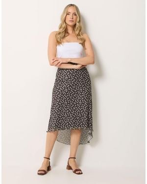 Long Tall Sally Polka Dot Asymmetric Mesh Midi Skirt - Natural