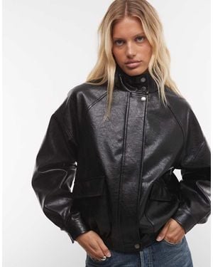 French Connection Faux Leather Funnel Neck Jacket - Black