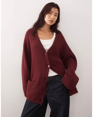 Monki Oversized Fluffy Knit Cardigan - Red
