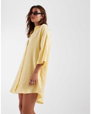 Vero Moda Cheesecloth Textured Oversized Shirt Dress - Natural