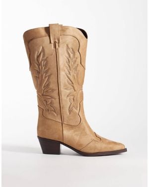 ASOS Curve Celestine Flat Western Knee Boots - White