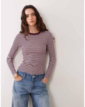 New Look Ribbed Crew Neck Long Sleeved Top - Purple
