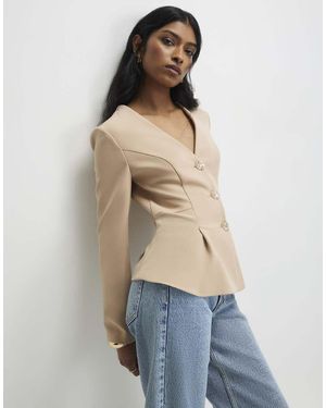 River Island Long Sleeve Pleated Jacket - Natural