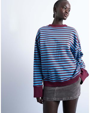 TOPSHOP Sweat oversize à rayures et poignets larges - bleu et bordeaux