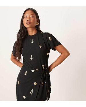 Never Fully Dressed Petite Gold Shell Mini Dress - Black