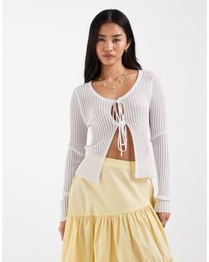 ONLY Tie Front Ribbed Cardigan - Natural