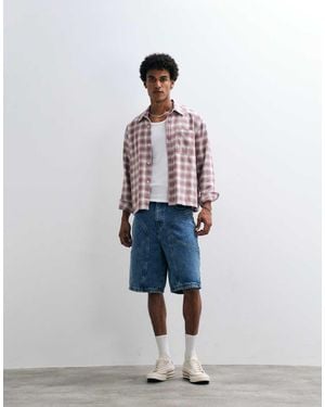 Courtside Panel Detail Denim Jorts - White