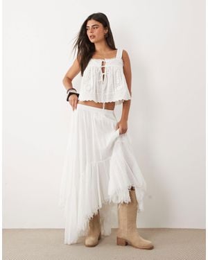 Aria Cove Linen Look Tiered Asymmetric Raw Hem Maxi Beach Skirt - Natural