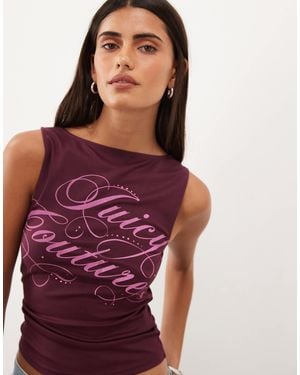 Juicy Couture Mia Rebelle Script Logo Boatneck Top - Purple