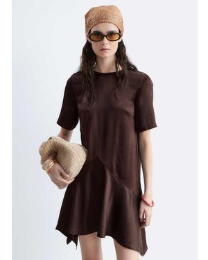 & Other Stories Drop Waist Satin Mini Dress With Hanky Hem - Brown
