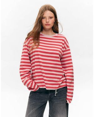 Monki Oversized Long Sleeve T-Shirt With Side Slits - Red