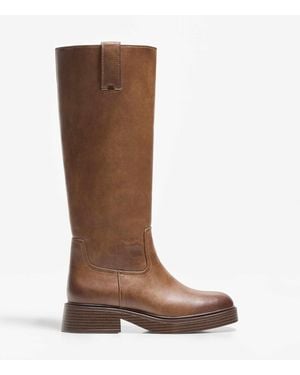 Bershka Bottes plates hauteur genou - Marron
