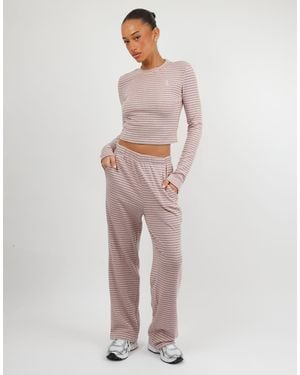SIMMI Monique Soft Stripe Fine Ribbed Long Sleeve Top - Natural
