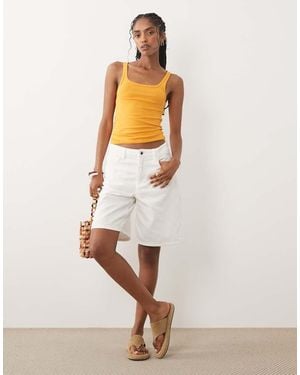 Mango Denim Bermudashort Van 100% Katoen - Wit