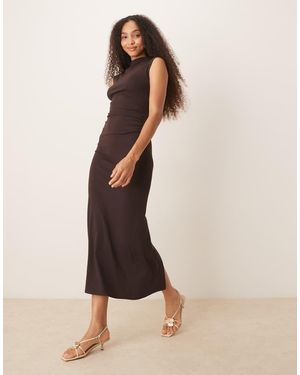 Mango Modal Mix Slim Fit Maxi Dress With High Neck - Natural