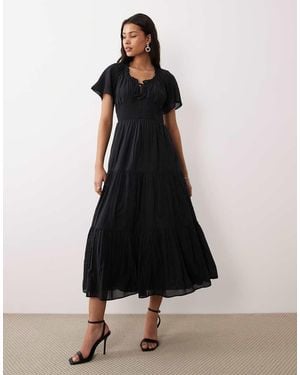 Nobody's Child Caliope Cap Sleeve Shirred Bodice Detail Midi Dress - Black
