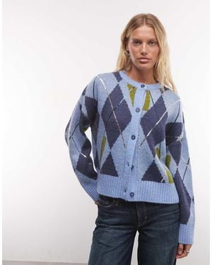 Reclaimed Vintage Argyle Sequin Boxy Cardi - Blue