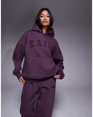 Kaiia Cotton Rich Embroide Logo Oversized Hoodie Co-ord - Purple