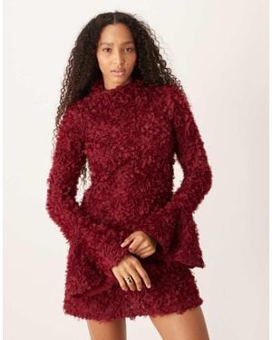 Amy Lynn Textu Bell Sleeve High Neck Mini Dress - Red