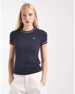 Lacoste Slim-Fit T-Shirt Met Contrasterende Bies - Blauw