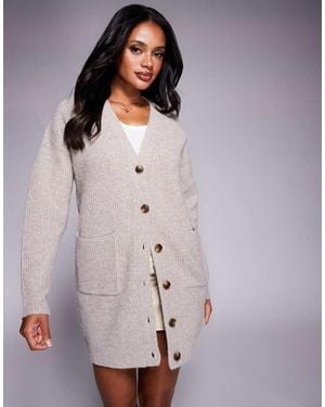 Aria Cove Knitted Oversized Pocket Front Cardigan Mini Jumper Dress - Purple