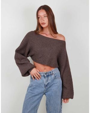 SIMMI Balloon Sleeve Knit Crop Top - Brown