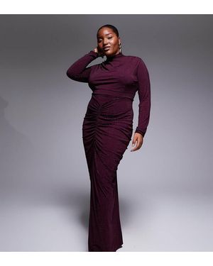 Tfnc Plus Vestido Largo Rojo De Cuello Alto Con Adornos De -Rosa - Morado
