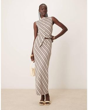 Pretty Lavish Asymmetric Stripe Jersey Maxi Skirt Co-ord - Natural