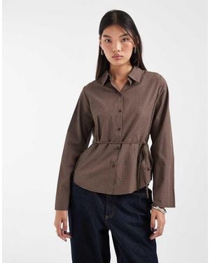 JJXX Long Sleeve Poplin Shirt With Tie Detail - Brown