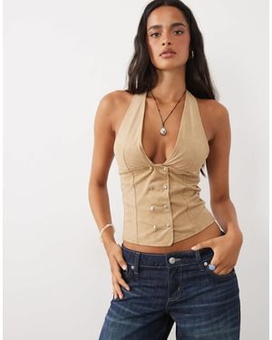 Motel Estri Faux Suede Halter Top - Blue