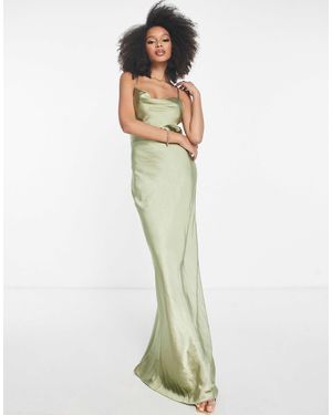 Pretty Lavish Bridesmaid Keisha Cowl Neck Satin Maxi Dress - Green