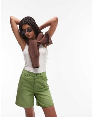 TOPSHOP Loose Fit Denim Jorts - Green