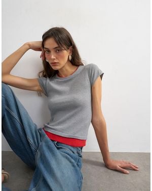 TOPSHOP Knit Double Layer T-shirt - Gray