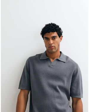 ARKET Polo De Manga Corta De Tejido Suave De Mezcla De Lino - Gris