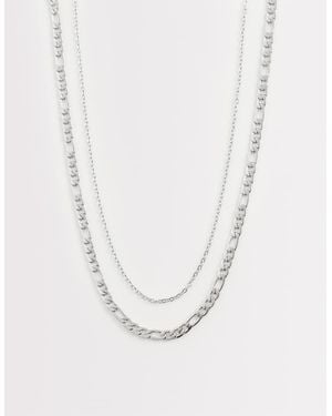 ASOS Waterproof Stainless 2 Pack Link And Figaro Chain Necklace - White