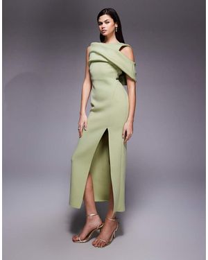 ASOS Drape Cut Out Shoulder Pencil Dress - Green