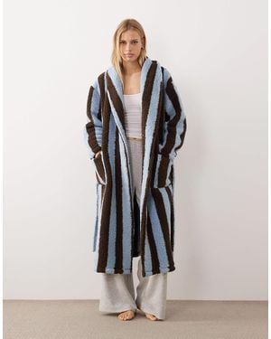 Threadbare Long Stripe Dressing Gown - Brown