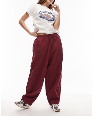 TOPSHOP Pull On Cargo Trouser With Waistband - Red