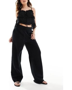 ONLY Wide Leg Linen Look Pants - Black