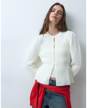 ASOS Knitted Mandarin Detail Sweater With Peplum - White