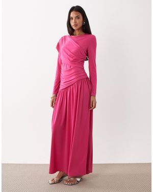 DASKA Long Sleeve Wrap Maxi Dress - Pink