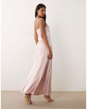 Vila One Shoulder Strap Detail Satin Maxi Dress - Pink