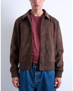 TOPMAN Faux Suede Harrington Jacket - Brown