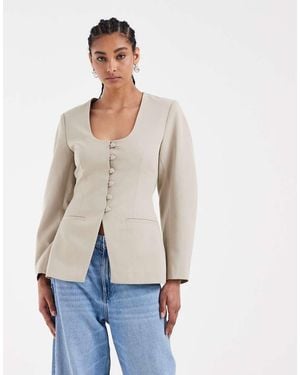 ASOS Getailleerde Blazer Met Diepe Lage Ronde Hals - Wit